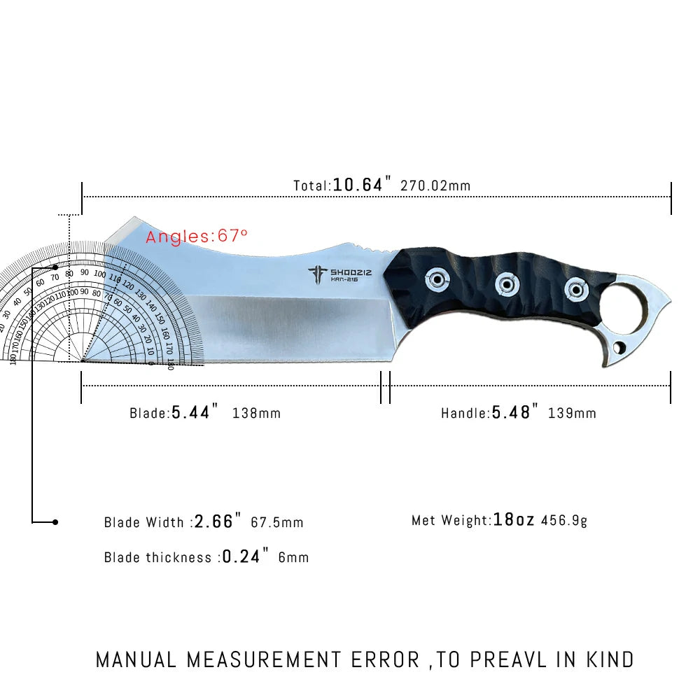 SHOOZIZ™ HAN216-BGS,5.44" 8Cr14MoV Steel Satin Fixed Blade,G10 Handle