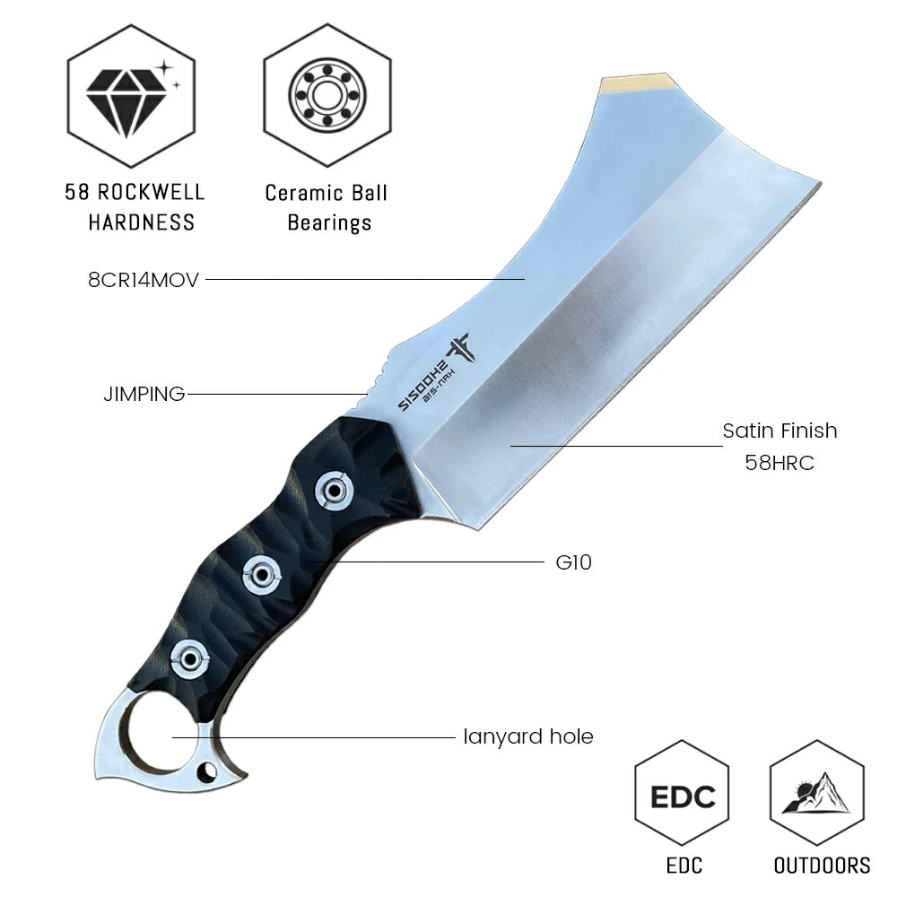 SHOOZIZ™ HAN216-BGS,5.44" 8Cr14MoV Steel Satin Fixed Blade,G10 Handle