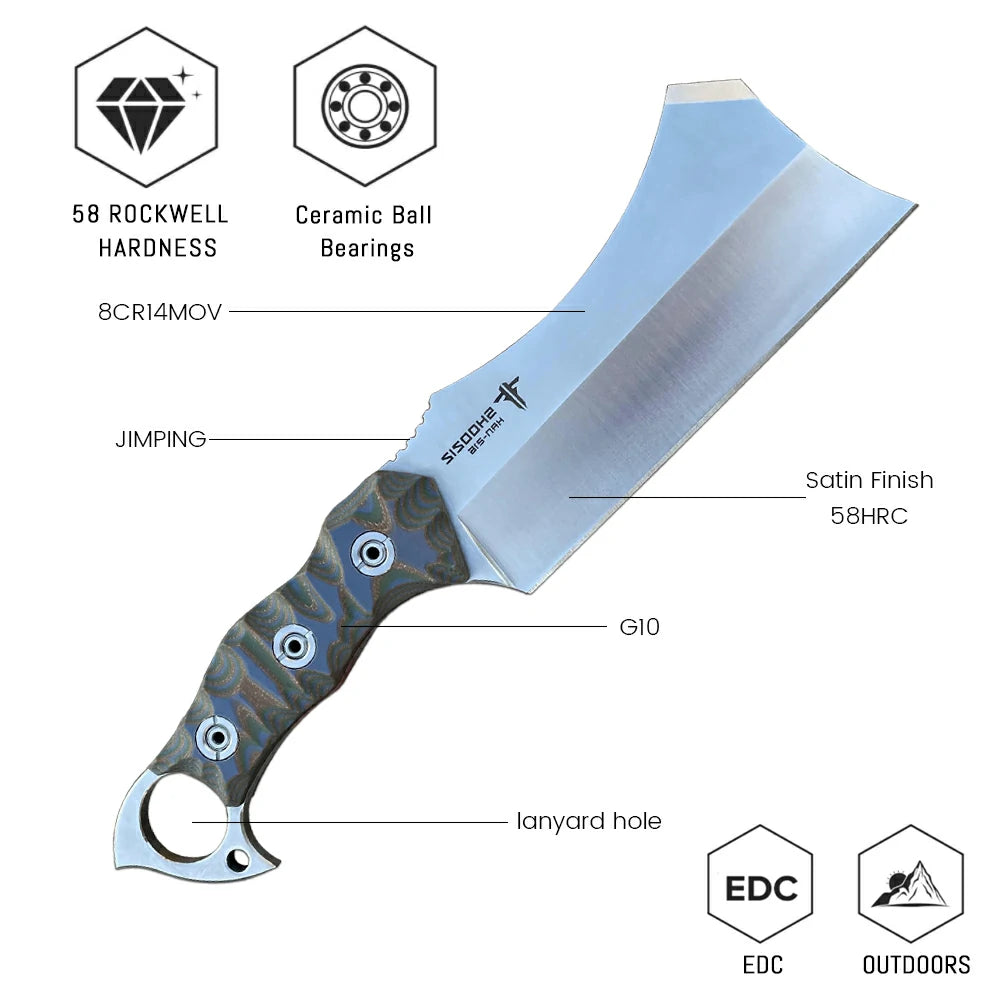 SHOOZIZ™ HAN216-CoGS,5.44" 8Cr14MoV Steel Satin Fixed Blade,G10 Handle