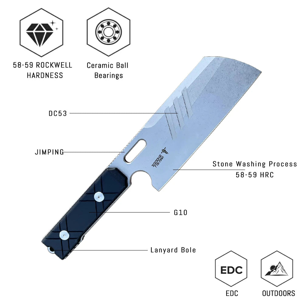 SHOOZIZ™ HAN217-BGSt,5.69" DC53 Steel Stonewash Fixed Blade,G10 Handle