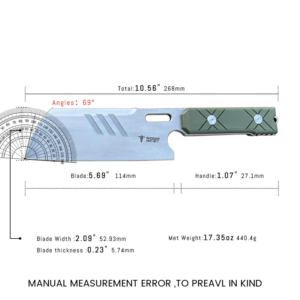 SHOOZIZ™ HAN217-GGS,5.69" DC53 Steel Satin Fixed Blade,G10 Handle