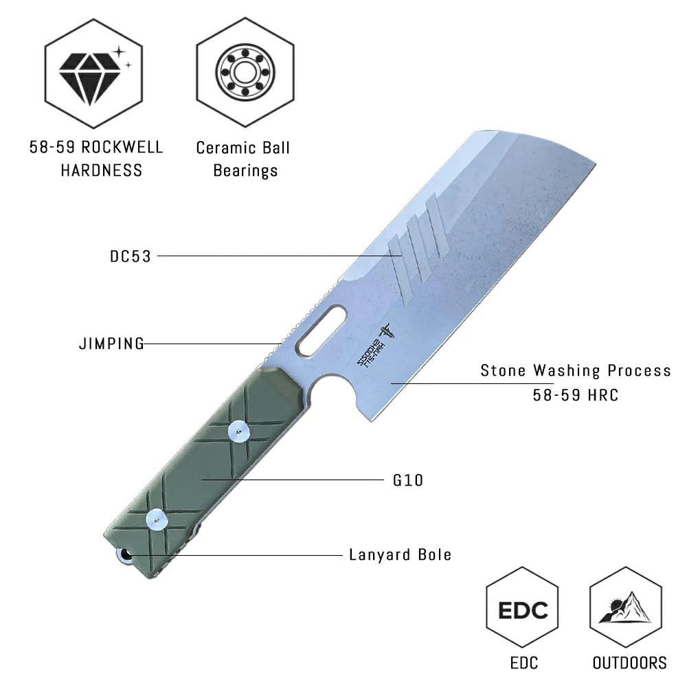 SHOOZIZ™ HAN217-GGSt,5.69" DC53 Steel Stonewash Fixed Blade,G10 Handle