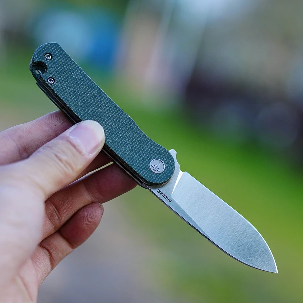 SHOOZIZ™ HAN309-GMS,Liner Lock,2.59"D2 Steel Satin Blade,Green Micarta Handle
