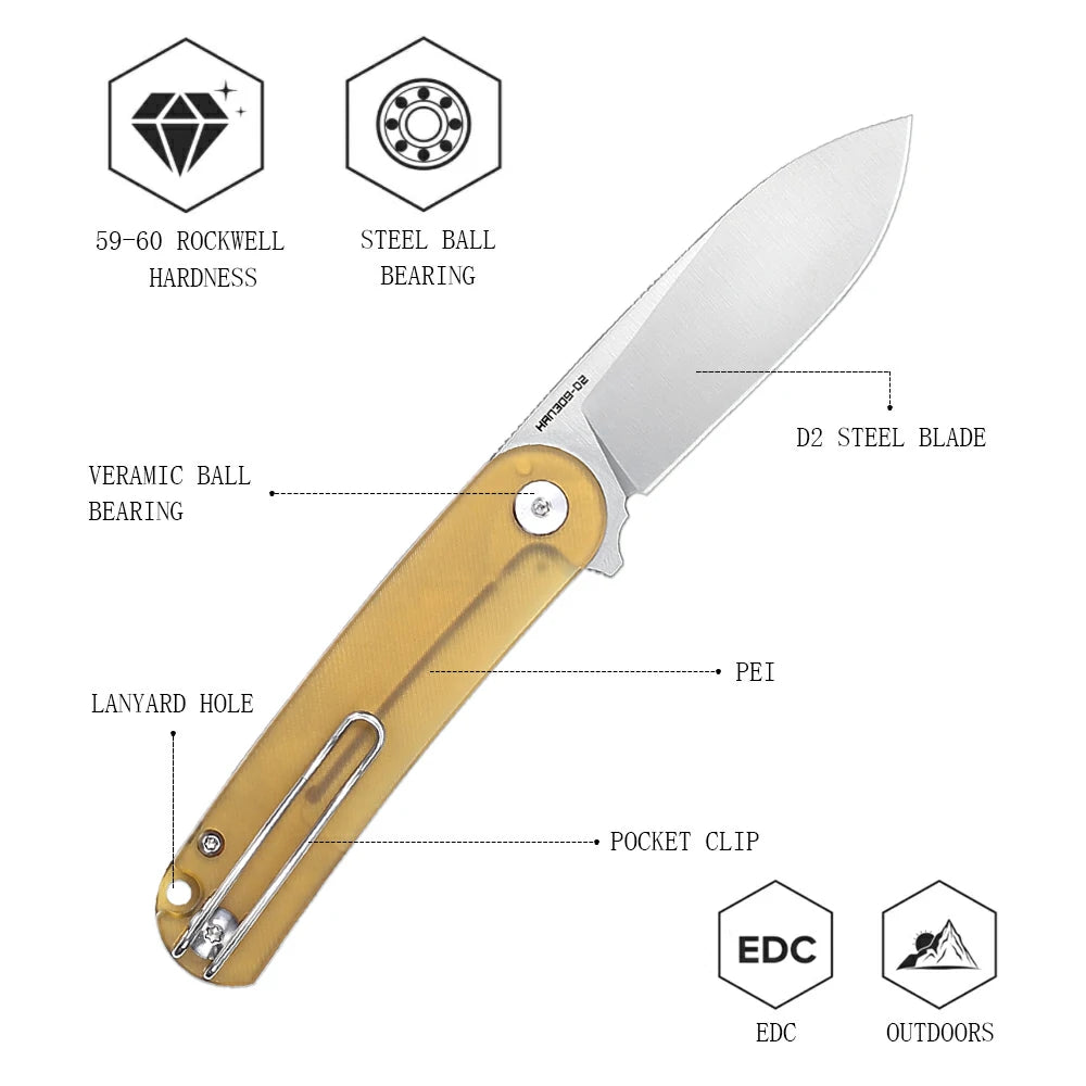 SHOOZIZ™ HAN309-JUS,Liner Lock,2.59"D2 Steel Satin Blade,Jade Ultem Handle