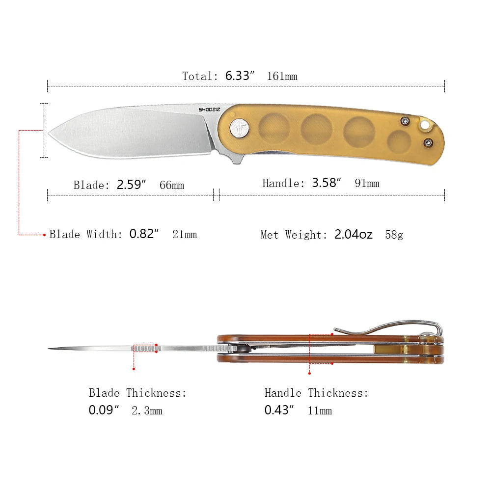 SHOOZIZ™ HAN309-JUS,Liner Lock,2.59"D2 Steel Satin Blade,Jade Ultem Handle