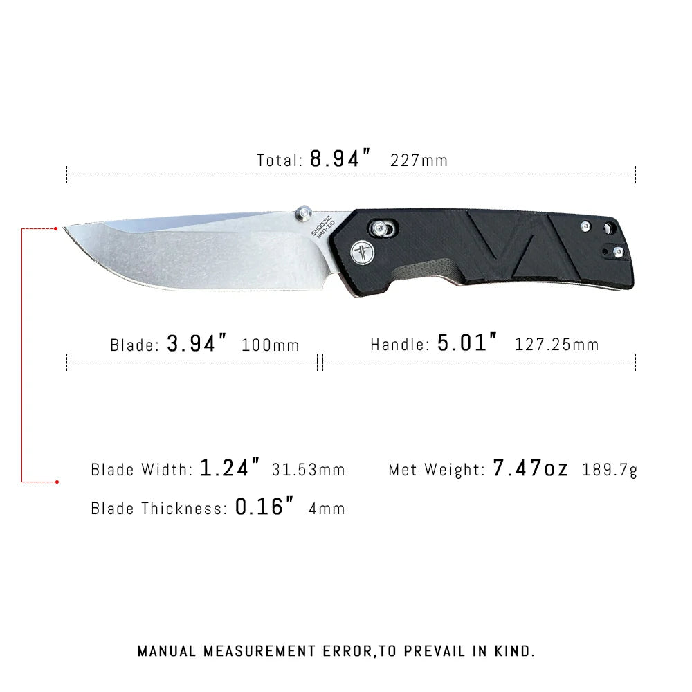 SHOOZIZ™ HAN310-BMST,Axis Lock,3.94"14C28N Steel Stonewash Blade,Black Micarta Handle