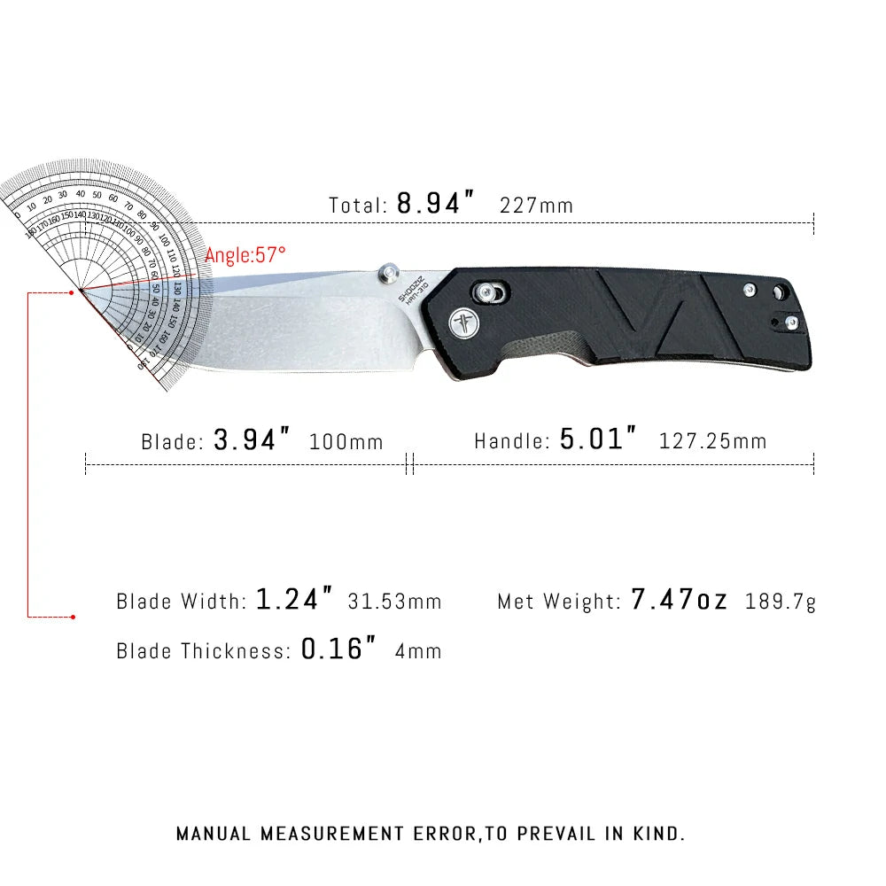 SHOOZIZ™ HAN310-BMST,Axis Lock,3.94"14C28N Steel Stonewash Blade,Black Micarta Handle
