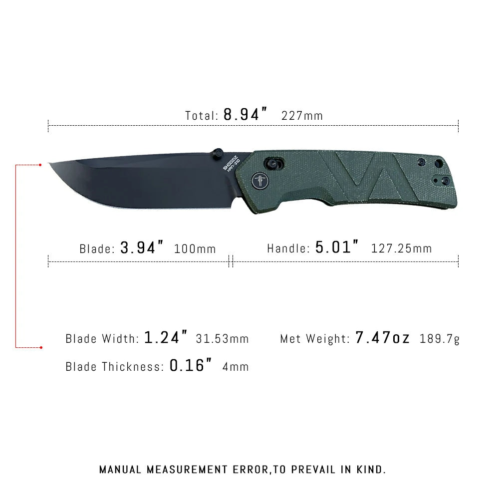 SHOOZIZ™ HAN310-GMB,Axis Lock,3.94"14C28N Steel Black PVD Blade,Green Micarta Handle