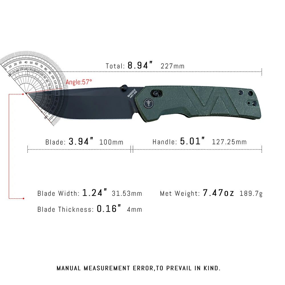 SHOOZIZ™ HAN310-GMB,Axis Lock,3.94"14C28N Steel Black PVD Blade,Green Micarta Handle