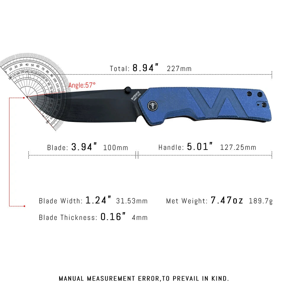 SHOOZIZ™ HAN310-LMB,Axis Lock,3.94"14C28N Steel Black PVD Blade,Blue Micarta Handle