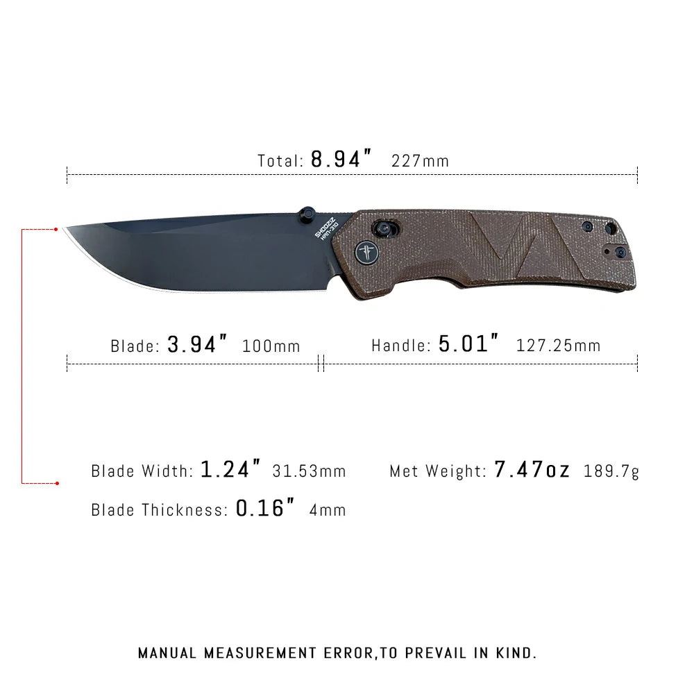SHOOZIZ™ HAN310-bMB,Axis Lock,3.94"14C28N Steel Black PVD Blade,Brown Micarta Handle