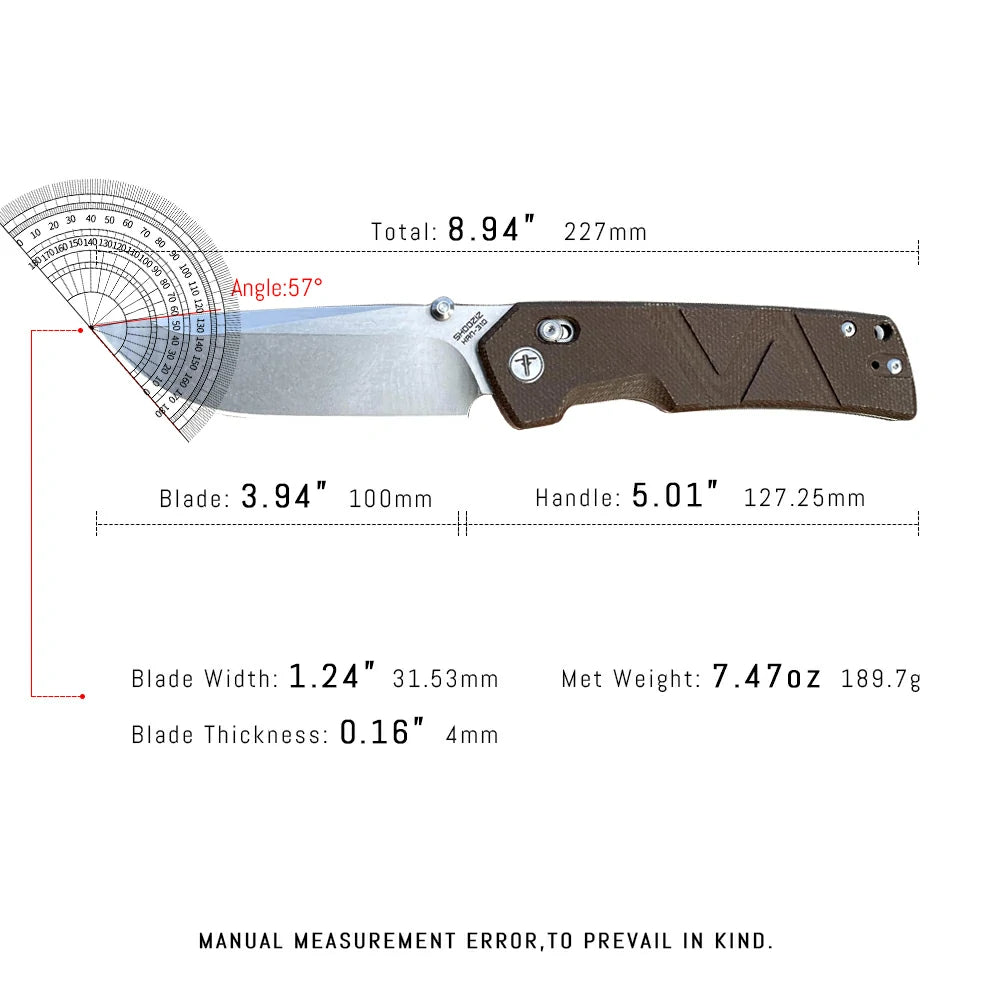 SHOOZIZ™ HAN310-bMST,Axis Lock,3.94"14C28N Steel Stonewash Blade,Brown Micarta Handle