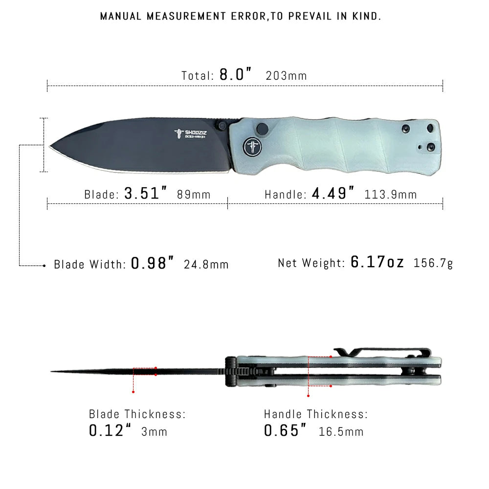 SHOOZIZ™ HAN311-JGB,Button Lock,3.51"DC53 Steel Black PVD Blade,Jade G10 Handle