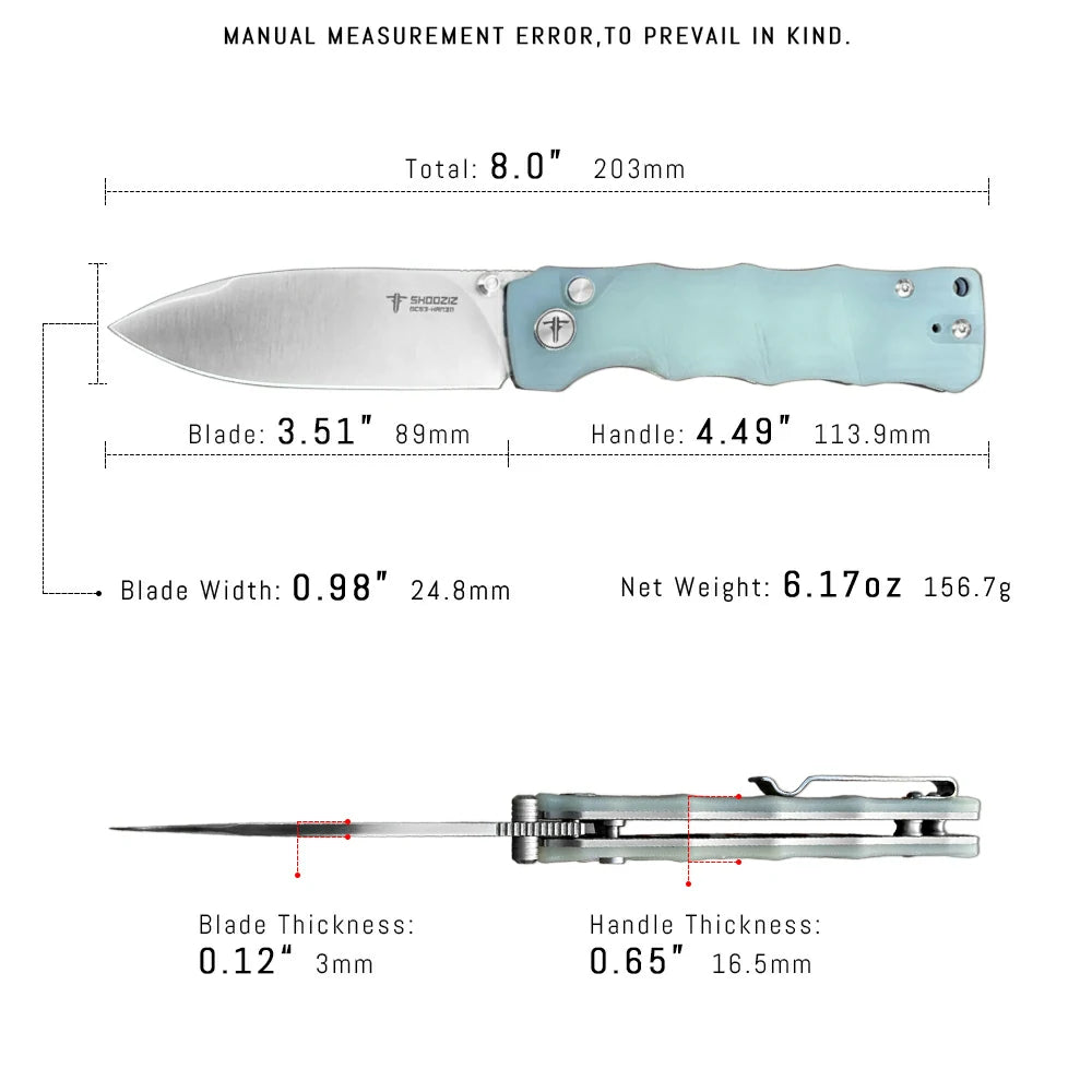 SHOOZIZ™ HAN311-JGS,Button Lock,3.51"DC53 Steel Satin Blade,Jade G10 Handle