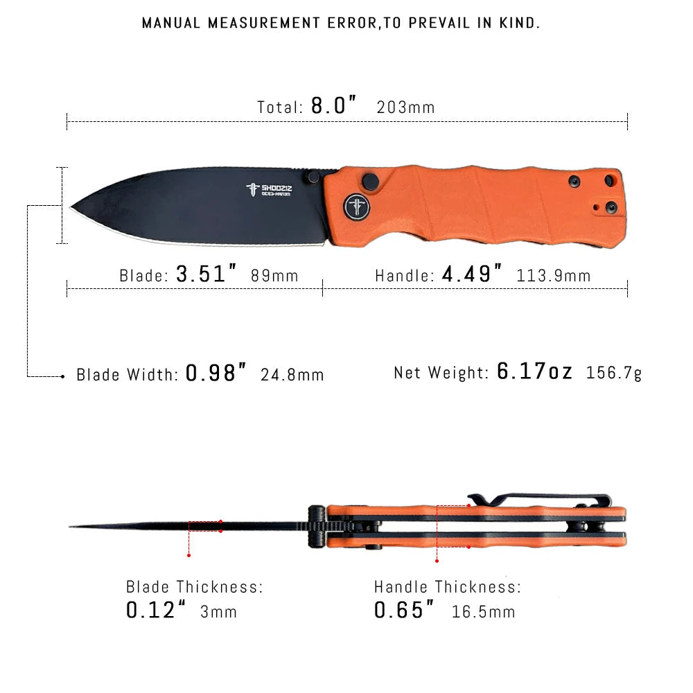 SHOOZIZ™ HAN311-OGB,Button Lock,3.51"DC53 Steel Black PVD Blade,Orange G10 Handle