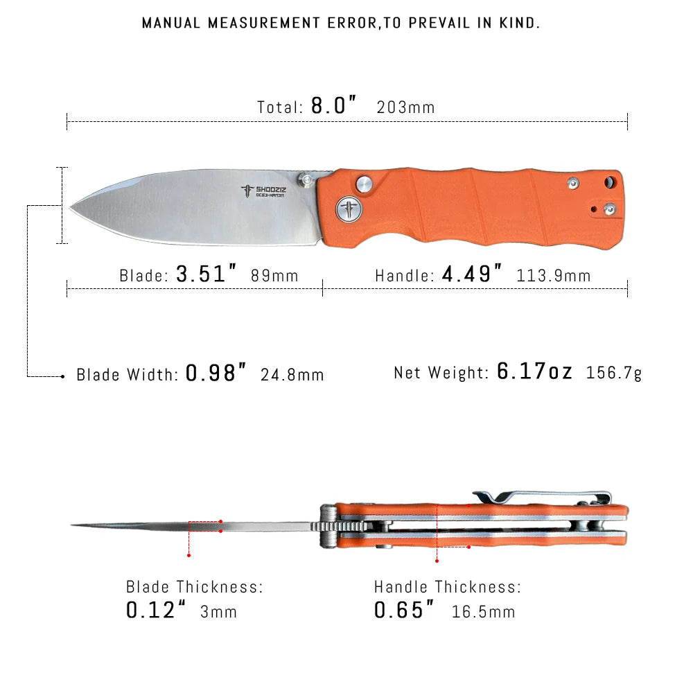 SHOOZIZ™ HAN311-OGS,Button Lock,3.51"DC53 Steel Satin Blade,Orange G10 Handle