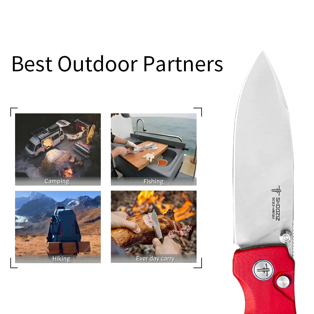 SHOOZIZ™ HAN311-RGS,Button Lock,3.51"DC53 Steel Satin Blade,Red G10 Handle