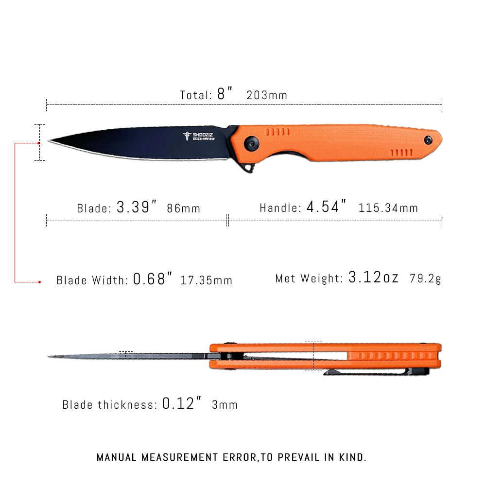 SHOOZIZ™ HAN312-OGB,Liner Lock,3.39"DC53 Steel Black PVD Blade,Orange G10 Handle