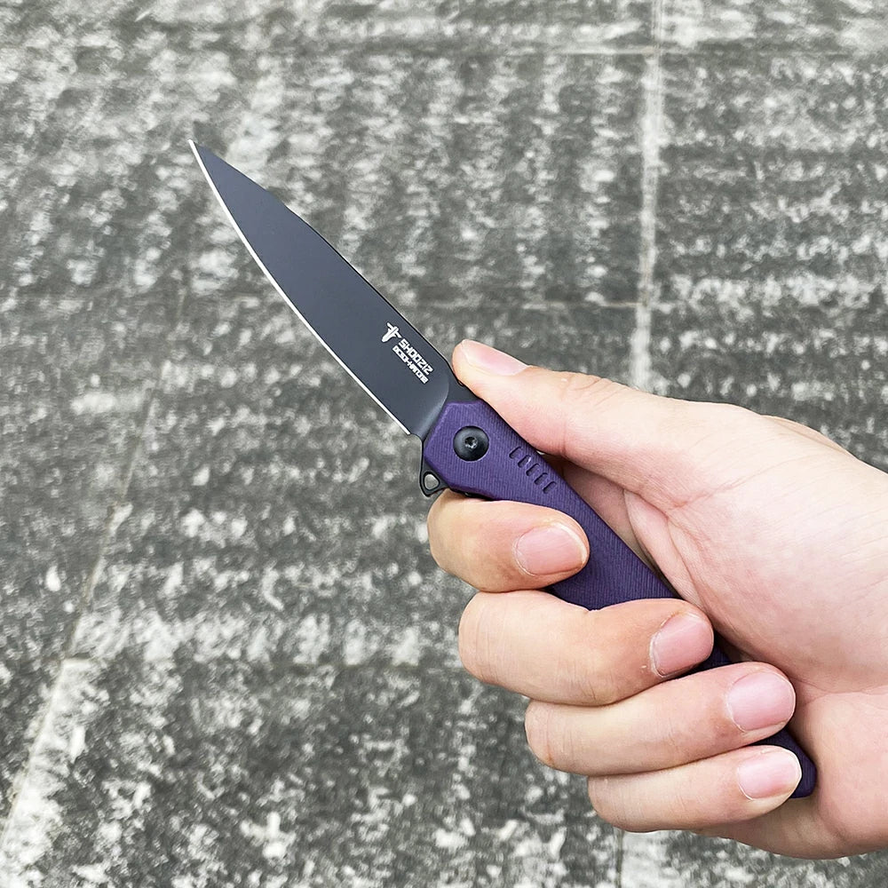 SHOOZIZ™ HAN312-PGB,Liner Lock,3.39"DC53 Steel Black PVD Blade,purple G10 Handle