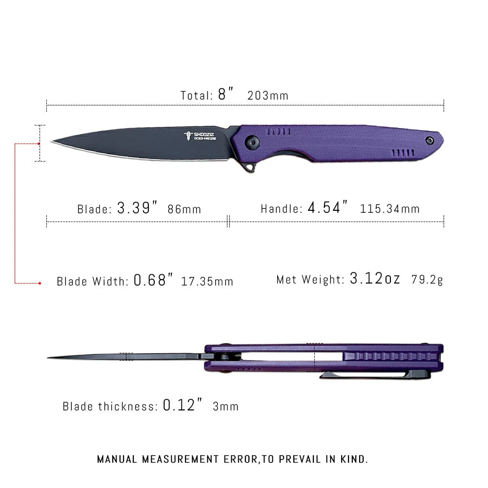 SHOOZIZ™ HAN312-PGB,Liner Lock,3.39"DC53 Steel Black PVD Blade,purple G10 Handle