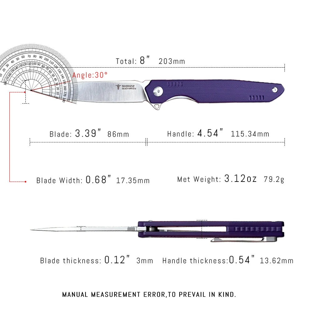 SHOOZIZ™ HAN312-PGS,Liner Lock,3.39"DC53 Steel Satin Blade,purple G10 Handle