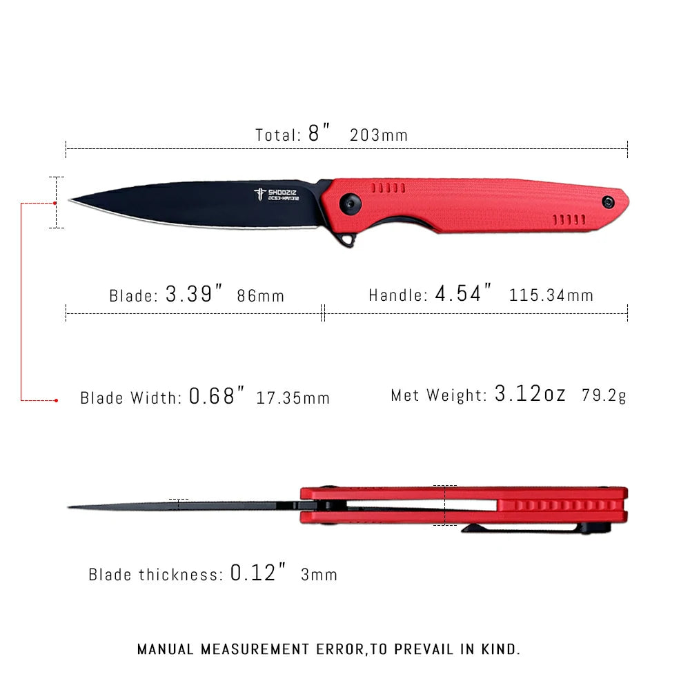 SHOOZIZ™ HAN312-RGB,Liner Lock,3.39"DC53 Steel Black PVD Blade,Red G10 Handle