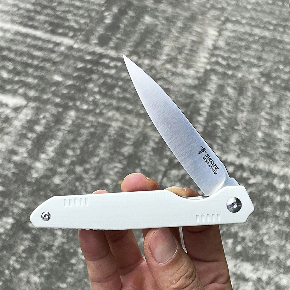 SHOOZIZ™ HAN312-WGS,Liner Lock,3.39"DC53 Steel Satin Blade,White G10 Handle
