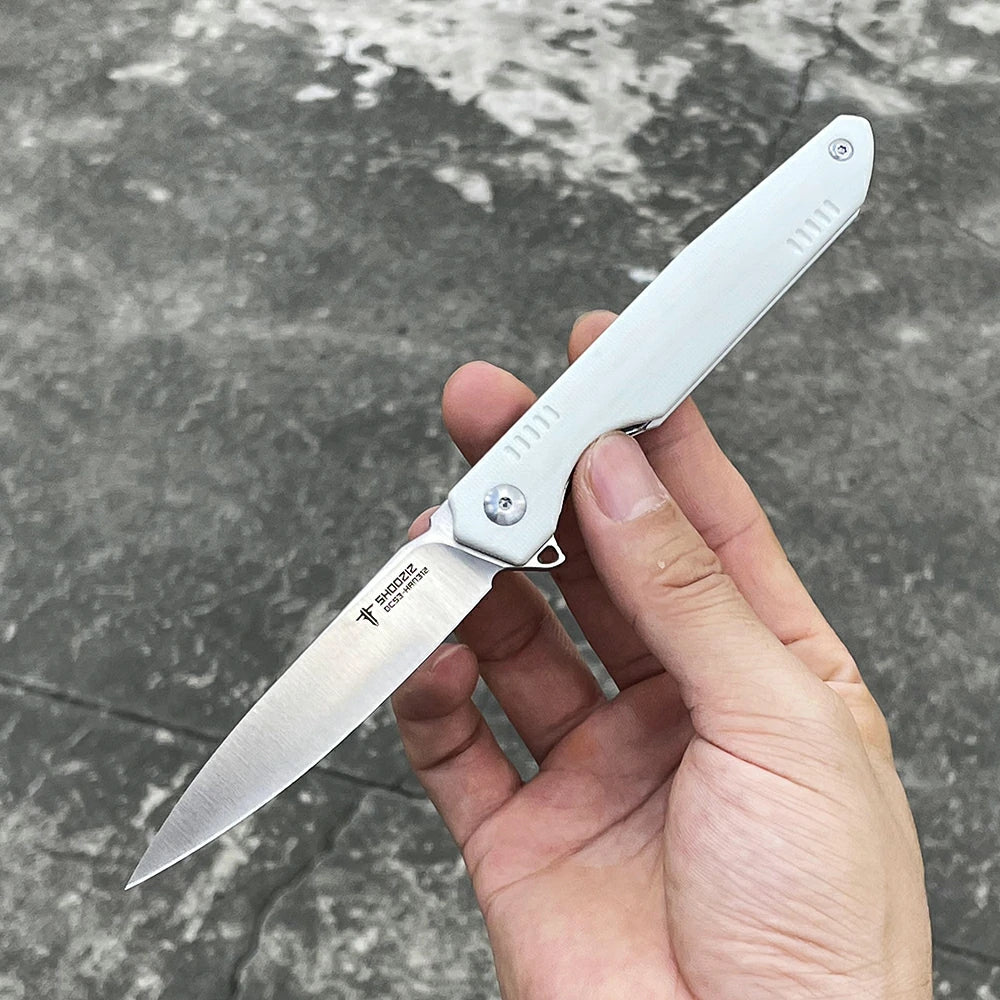 SHOOZIZ™ HAN312-WGS,Liner Lock,3.39"DC53 Steel Satin Blade,White G10 Handle