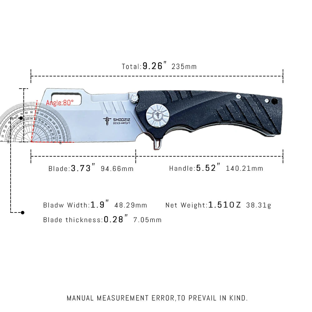 SHOOZIZ™ HAN317-BMSt,Liner Lock,3.73"DC53 Steel Stonewash Blade,Micarta Handle