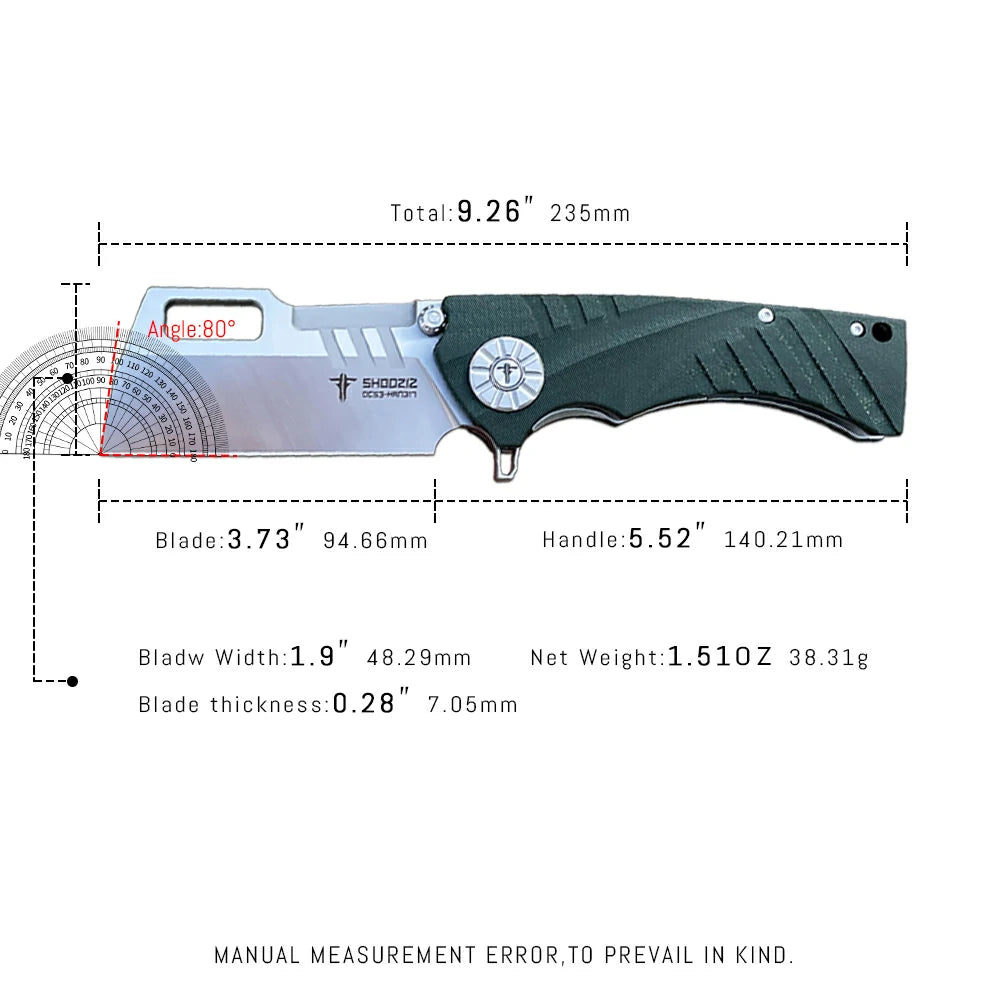 SHOOZIZ™ HAN317-GMS,Liner Lock,3.73"DC53 Steel Satin Blade,Micarta Handle