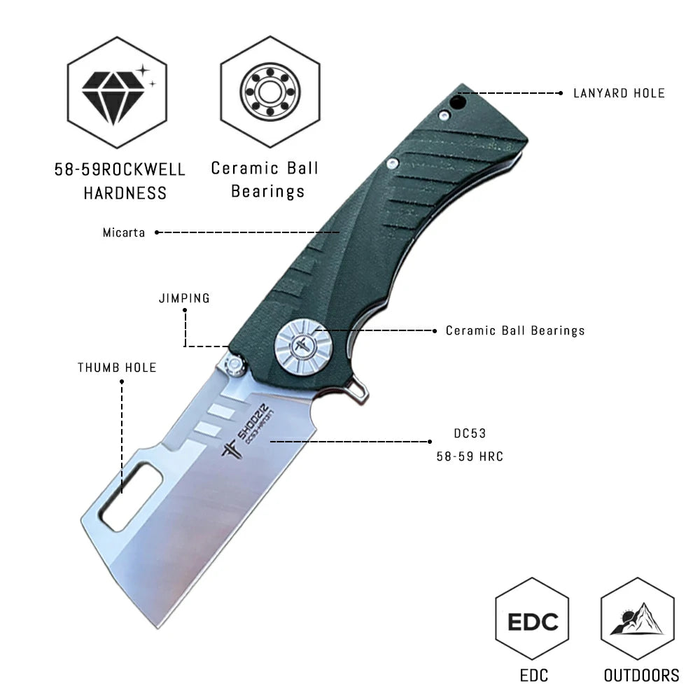 SHOOZIZ™ HAN317-GMS,Liner Lock,3.73"DC53 Steel Satin Blade,Micarta Handle