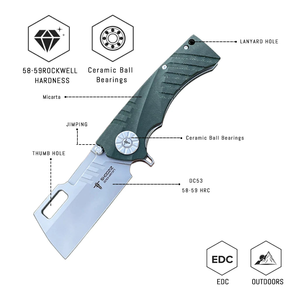 SHOOZIZ™ HAN317-GMSt,Liner Lock,3.73"DC53 Steel Stonewash Blade,Micarta Handle