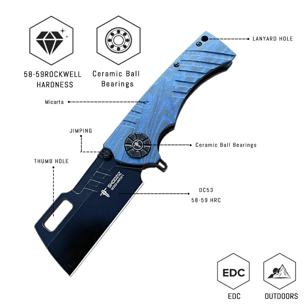 SHOOZIZ™ HAN317-LMB,Liner Lock,3.73"DC53 Steel PVD Blade,Micarta Handle