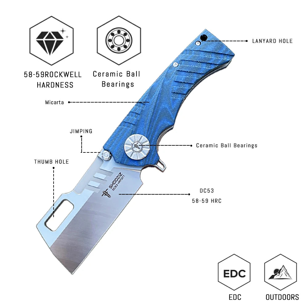 SHOOZIZ™ HAN317-LMS,Liner Lock,3.73"DC53 Steel Satin Blade,Micarta Handle
