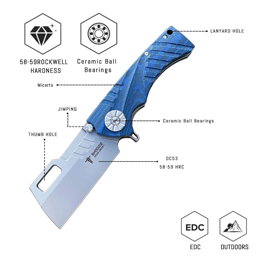 SHOOZIZ™ HAN317-LMSt,Liner Lock,3.73"DC53 Steel Stonewash Blade,Micarta Handle