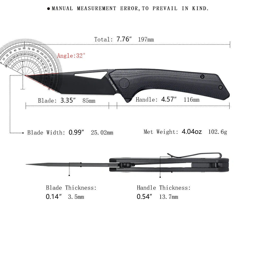 SHOOZIZ™ OPERATOR-BGB,Liner Lock,3.35"14C28N Steel Black PVD Blade,G10 Handle