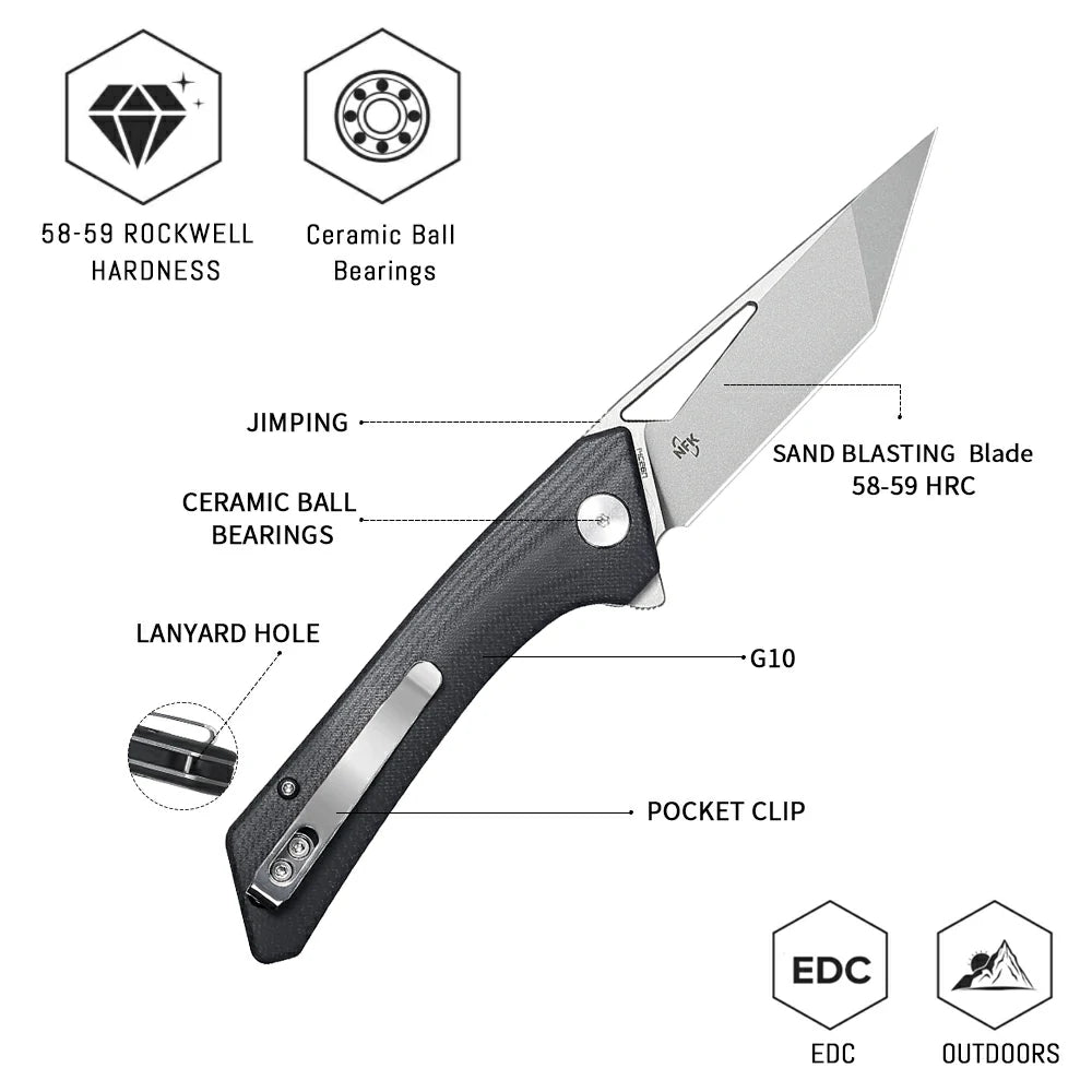 SHOOZIZ™ OPERATOR-BGb,Liner Lock,3.39"14C28N Steel sand blasting Blade,G10 Handle