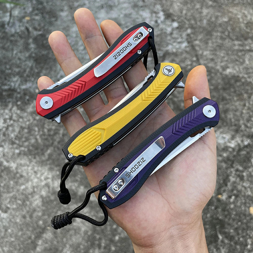 SHOOZIZ™ XUN110-YBGS,Liner Lock,3.55"D2 Steel Satin Blade,Yellow+ Black G10 Handle