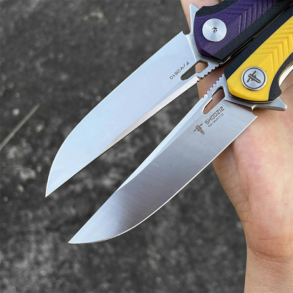 SHOOZIZ™ XUN110-YBGS,Liner Lock,3.55"D2 Steel Satin Blade,Yellow+ Black G10 Handle