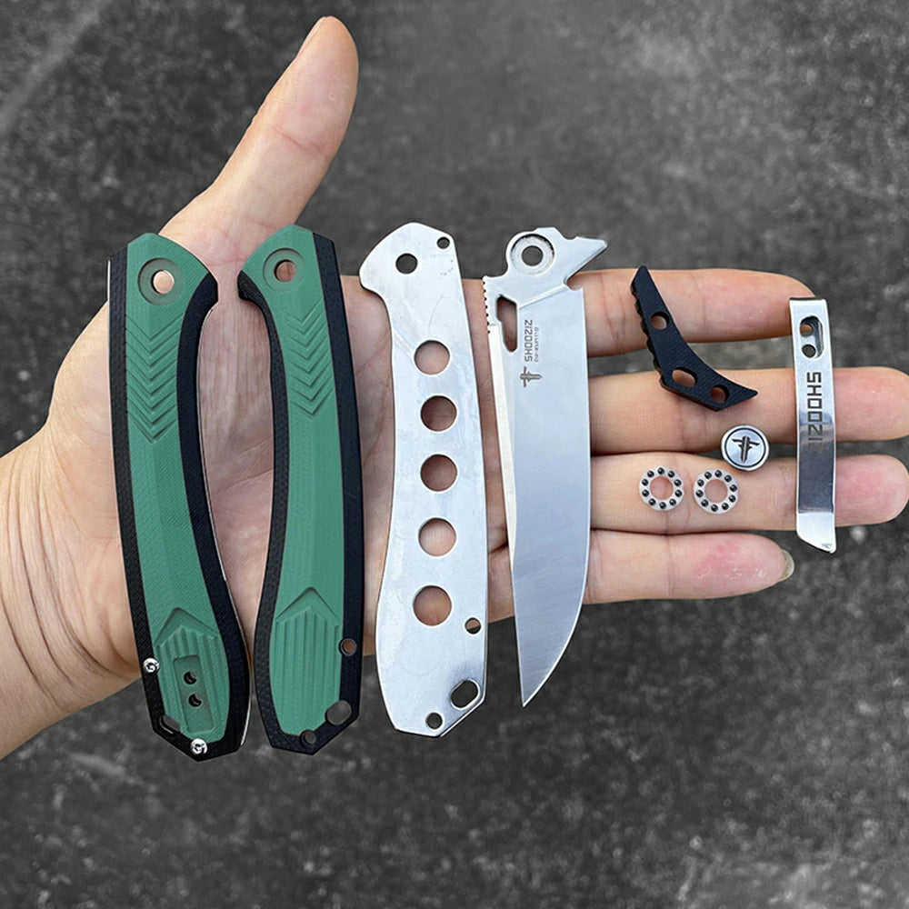 SHOOZIZ™ XUN110-GBGS,Liner Lock,3.55"D2 Steel Satin Blade,Green+ Black G10 Handle