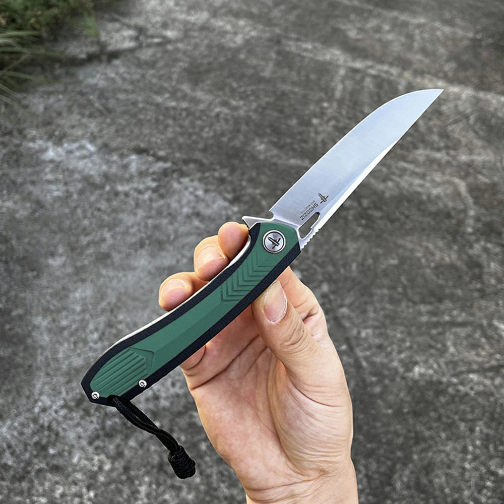 SHOOZIZ™ XUN110-GBGS,Liner Lock,3.55"D2 Steel Satin Blade,Green+ Black G10 Handle