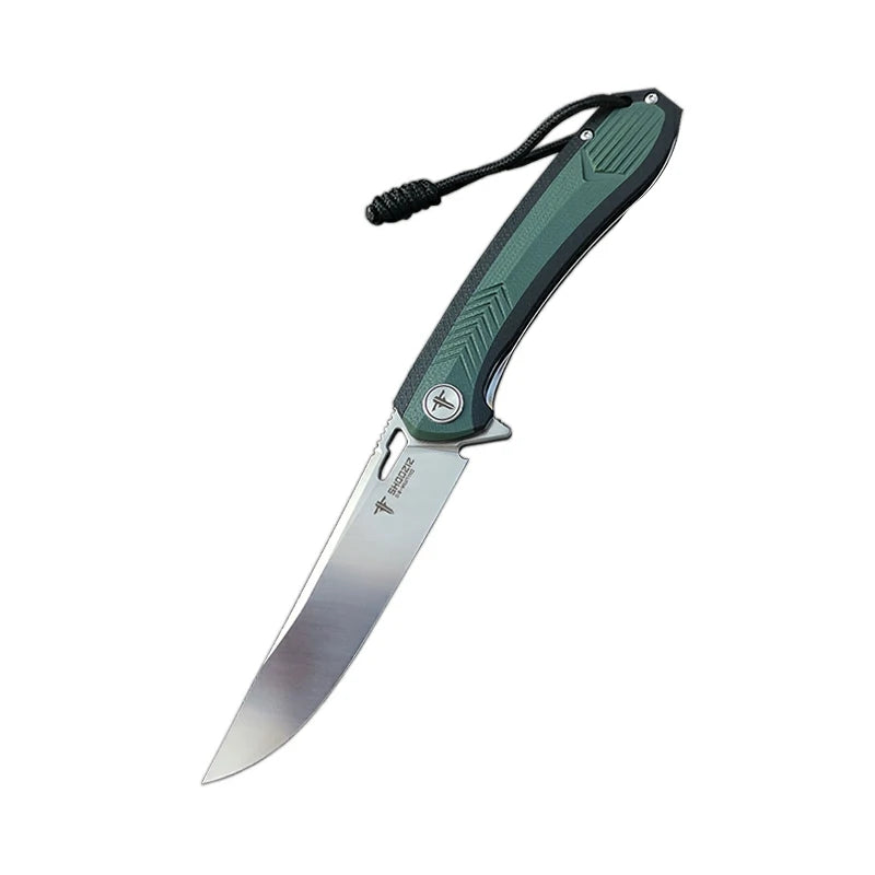 SHOOZIZ™ XUN110-GBGS,Liner Lock,3.55"D2 Steel Satin Blade,Green+ Black G10 Handle