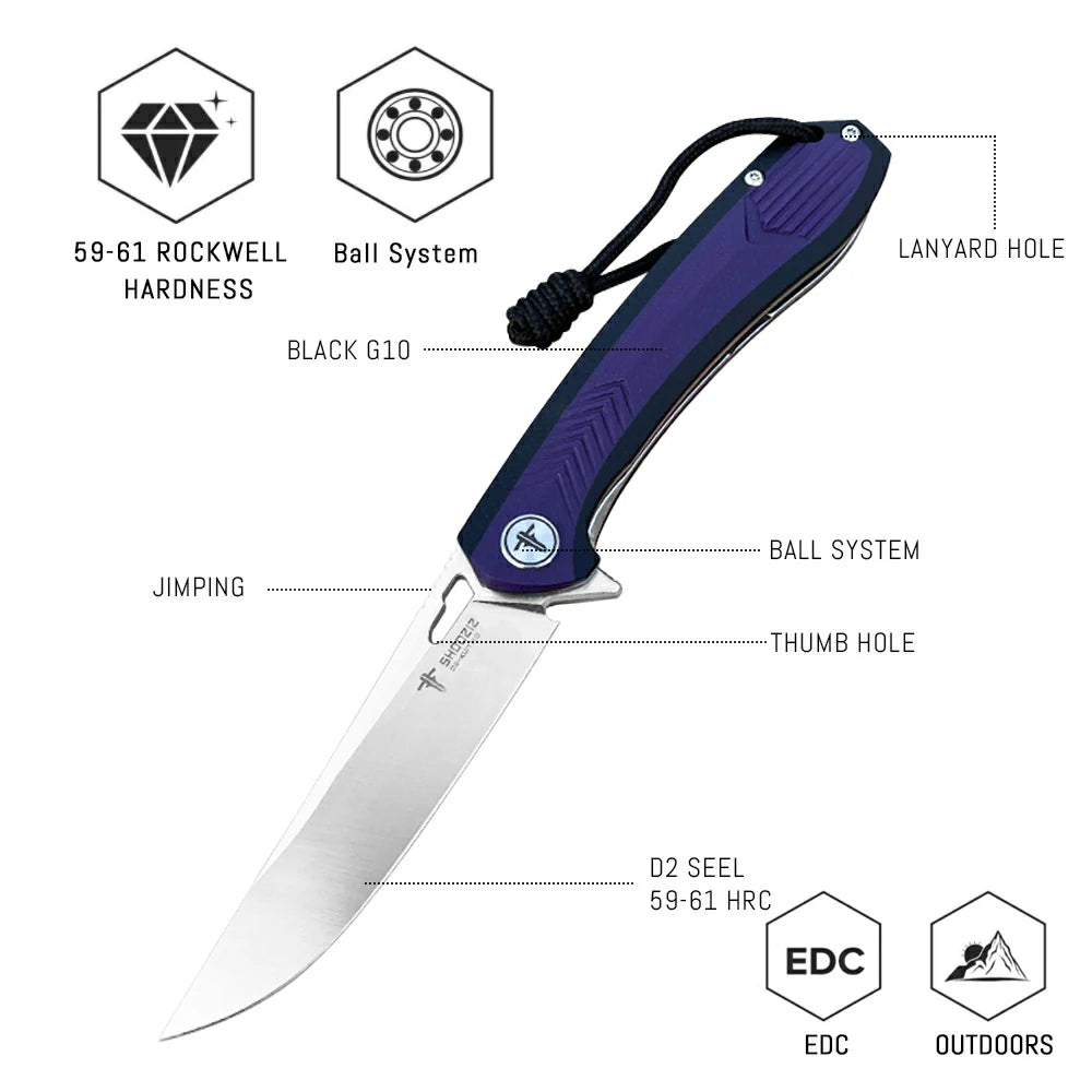 SHOOZIZ™ XUN110-PBGS,Liner Lock,3.55"D2 Steel Satin Blade,Purple+Black G10 Handle