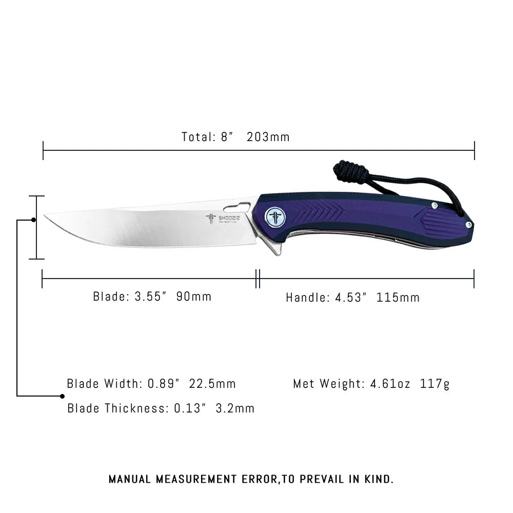SHOOZIZ™ XUN110-PBGS,Liner Lock,3.55"D2 Steel Satin Blade,Purple+Black G10 Handle