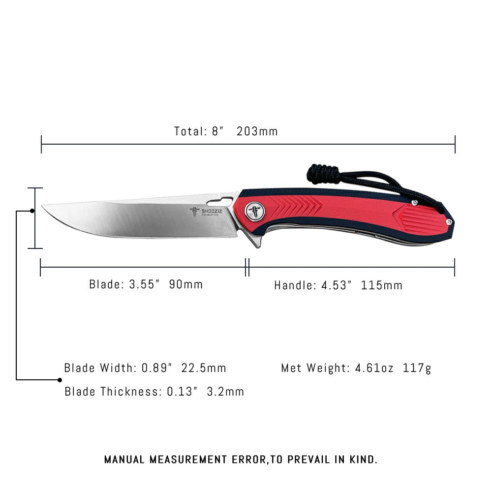 SHOOZIZ™ XUN110-RBGS,Liner Lock,3.55"D2 Steel Satin Blade,Red+Black G10 Handle