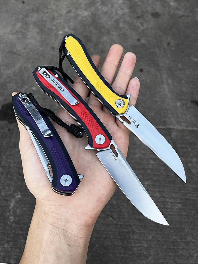 SHOOZIZ™ XUN110-RBGS,Liner Lock,3.55"D2 Steel Satin Blade,Red+Black G10 Handle
