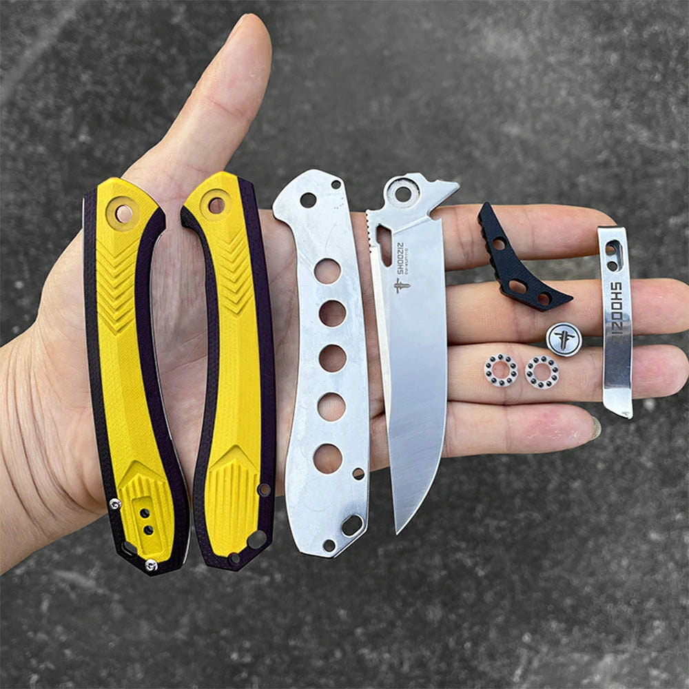 SHOOZIZ™ XUN110-YBGS,Liner Lock,3.55"D2 Steel Satin Blade,Yellow+ Black G10 Handle