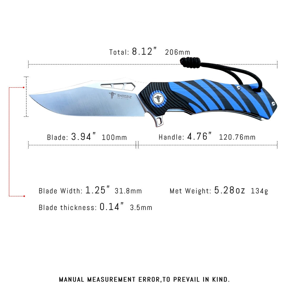 SHOOZIZ™ XUN115-LBGS,Liner Lock,3.55"D2 Steel Satin Blade,Blue + Black G10 Handle