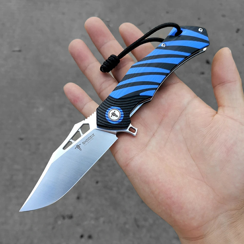 SHOOZIZ™ XUN115-LBGS,Liner Lock,3.55"D2 Steel Satin Blade,Blue + Black G10 Handle