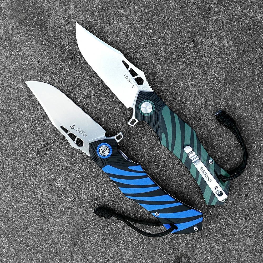 SHOOZIZ™ XUN115-GBGS,Liner Lock,3.55"D2 Steel Satin Blade,Green+ Black G10 Handle